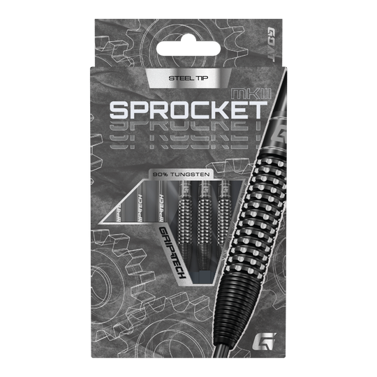 Stalowe lotki GOAT Sprocket MKIII Bomb Das Produkt GOAT Sprocket MKIII Bomb Steeldarts wird präsentiert. Der Steeldartpfeil ist in Nahaufnahme dargestellt.