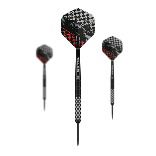 Abgebildet sind GOAT Finish Line Tungsten Steeldarts. Diese Darts sind speziell für das Steeldartspiel entwickelt.