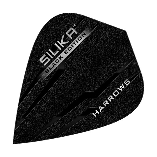 Lotki latawcowe Harrows Silika Black Edition Das Bild zeigt ein Harrows Silika Black-Edition Kite Flight in schwarzem Design. Auf der Oberfläche stehen die Wörter "Silika Black Edition" und "Harrows" in silberner Schrift.