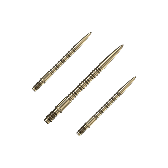 Mission R2.5 Rapid Point GV1 – groty do lotek – złote Ein Set goldener Dartspitzen ist auf dem Bild zu sehen. Das Set ist für Dartpfeile gedacht.