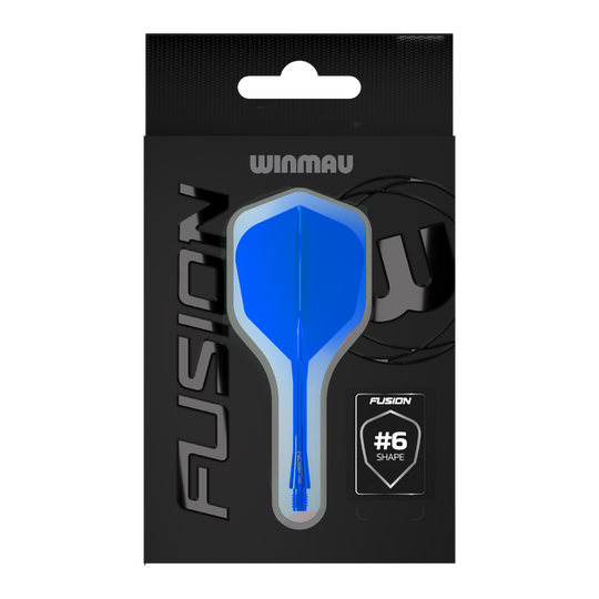 Winmau Fusion Flight Shaft System nr 6 niebieski Auf dem Bild befindet sich das Winmau Fusion Flight-Shaft-System No6 in Blau. Dieses Accessoire wird für das Dartspiel verwendet.