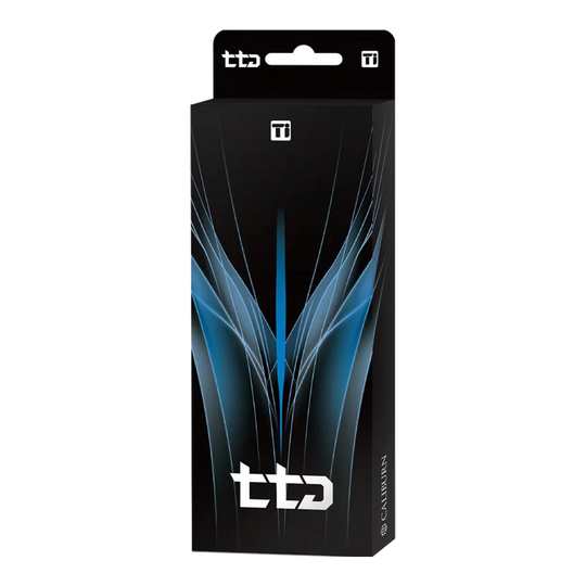 Hier sieht man die Caliburn TTD Complete Titanium T2 Silver Steeldarts mit einem Gewicht von 6g. Das Produkt zeichnet sich durch ein silbernes Titan-Design aus.