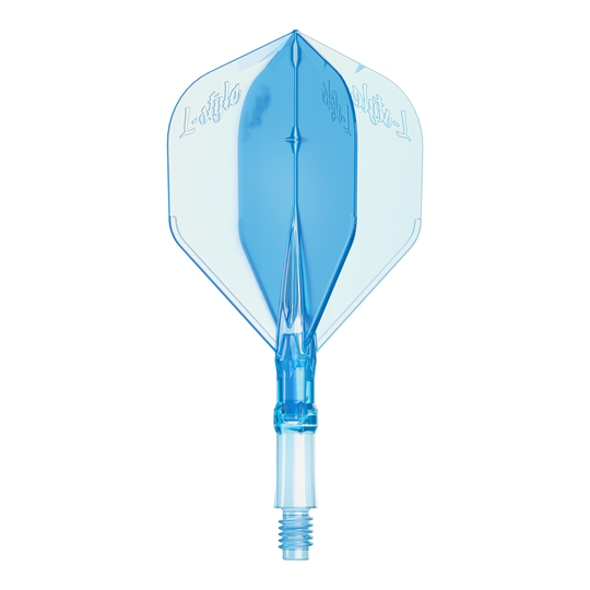 Loty L-Style L-System - Clear Blue Abgebildet ist ein L-Style L-System Flight in klarer blauer Farbe, Größe Small. Es ist ein Ersatz-Flight für Dartpfeile.