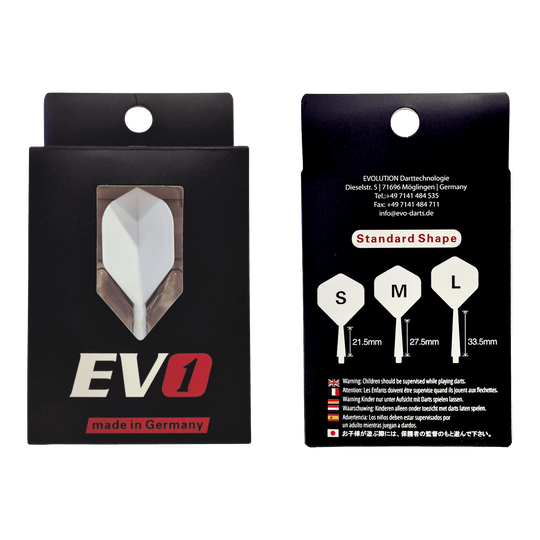 System wałów lotniczych Evolution EVO1 – biały Abgebildet ist das Evolution EVO1 Flight-Shaft-System in der Farbe Weiß. Der Artikel eignet sich als hochwertiges Dartzubehör.