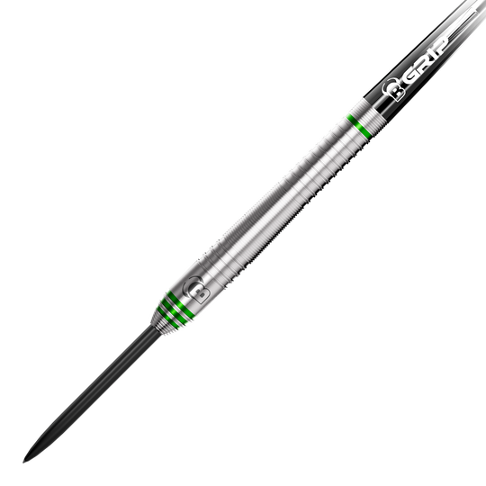 Bulls Max Czerwinski Cucumber Steeldarts - 23g Bulls Max Czerwinski Gurke Steeldarts mit einem Gewicht von 23 Gramm. Das Bild zeigt die Darts aus einer bestimmten Perspektive.