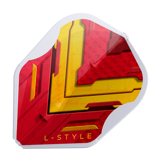 L-Style V-Series V1 Typ A Hiszpania Przezroczysta Biel L3EZ Loty Dies ist ein L-Style V-Series V1 Type A Spain Clear White L3EZ Flight. Das Design ist rot und gelb mit einem weißen Rand und der Aufschrift "L-STYLE".