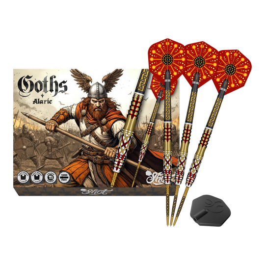 Lotki stalowe Shot Goths Alaric Turbo Point - 23 g Abgebildet sind die Shot Goths Alaric Turbo Point Steeldarts - 23g. Die Darts eignen sich besonders für Steeldartspieler.
