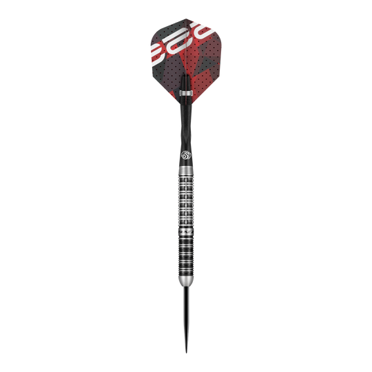 Strzelaj stalowymi rzutkami Niels Zonneveld V2 Dies ist ein Steeldart aus der Serie "Shot Niels Zonneveld V2". Der Dart hat ein silbernes, geriffeltes Barrel und schwarze sowie rote Flights.