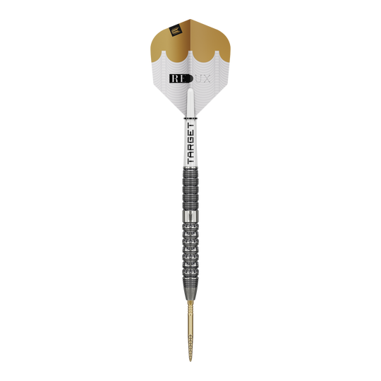 Dieses Bild zeigt die Target Redux 01 Swiss Point Steeldarts. Sie sind ideal für präzise Dartwürfe geeignet.