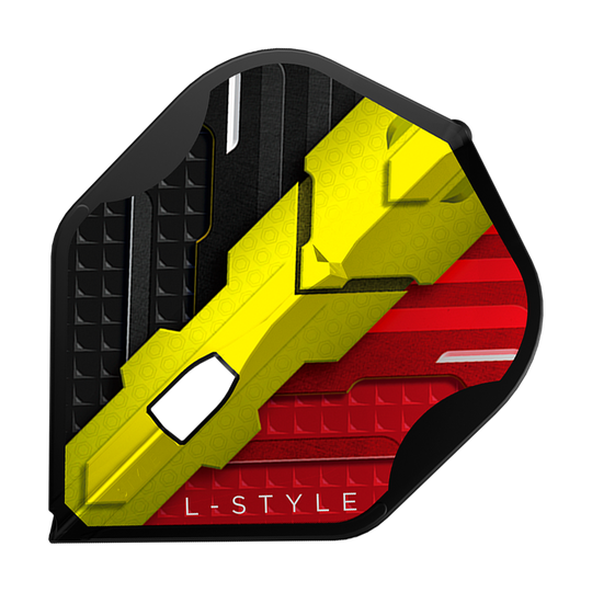 L-Style V-Series V1 Typ C Belgia Czarny L1PRO Loty Das Bild zeigt ein L-Style V-Series V1 Type C Belgium Black L1PRO Flight. Das Flight ist in den Farben Schwarz, Gelb und Rot gestaltet, ähnlich der belgischen Flagge.