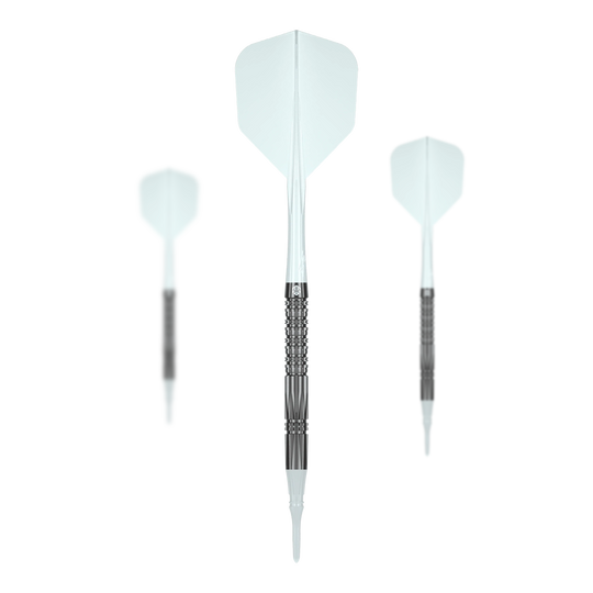 Miękkie lotki Caliburn Prisma P2 - 20g Das Bild zeigt die Caliburn Prisma P2 Softdarts - 20g. Zu sehen ist ein Set von modernen Softdarts.