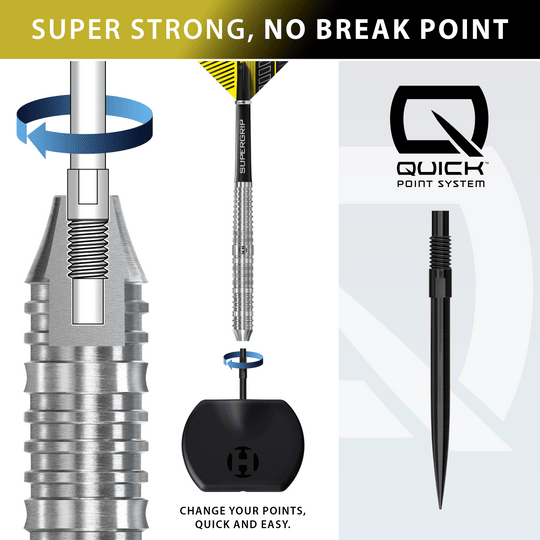 Lotki stalowe Harrows NX90 Parallel Quick Point Harrows NX90 Parallel Quick Point Steeldarts sind auf diesem Bild zu sehen. Das Produkt bietet eine ausgezeichnete Balance für Dartspieler.