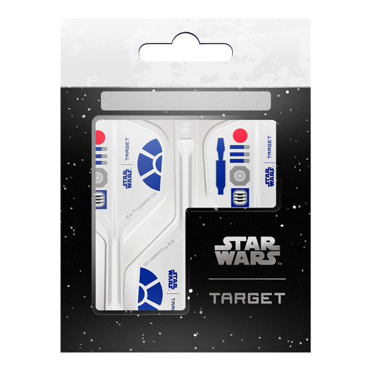 Target Star Wars K-Flex R2D2 No6 Flights Dartflights sind auf dem Bild zu sehen. Die Flights zeigen ein Design im Star Wars-Stil mit R2D2-Motiv.