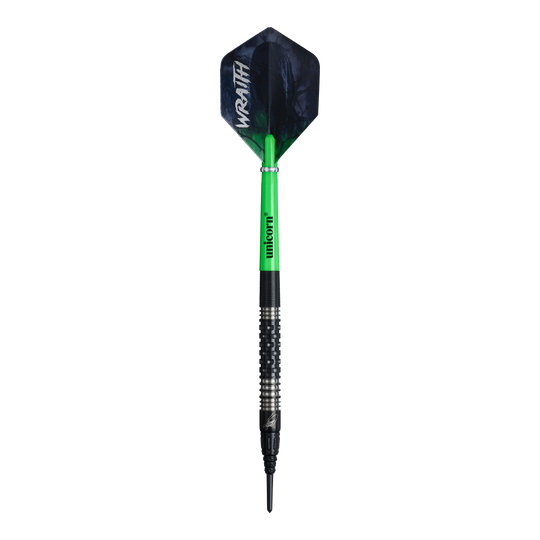 Das Foto zeigt die Unicorn Wraith James Wade Softdarts - 19g. Es handelt sich um hochwertige Softdarts für ambitionierte Spieler.