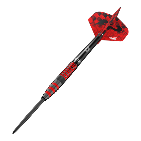 Bulls NL Florian Preis Steeldarts - 23g ist auf dem Bild dargestellt. Die Steeldarts werden aus einer zusätzlichen Ansicht präsentiert.