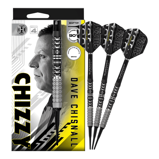 Harrow's Dave Chisnall Chizzy Series 4 miękkie lotki Hier sieht man die Harrows Dave Chisnall Chizzy Series 4 Softdarts. Sie sind ideal für Softdart-Spieler.