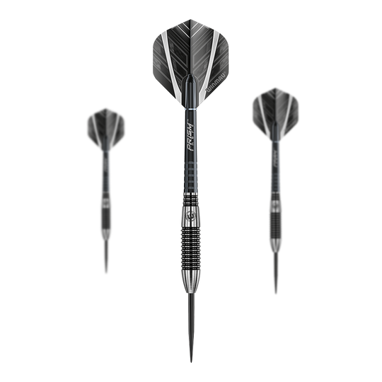 Die Abbildung zeigt die Winmau Blackout Variante 2 Steeldarts. Das Produkt ist für Dartspieler geeignet und in einem Set erhältlich.