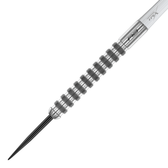 Stalowe lotki Red Dragon Javelin Speedline Das Bild zeigt einen Red Dragon Javelin Speedline Steeldart. Der Dartpfeil besteht aus silbernem Metall mit markanten, gerillten Griffmulden.