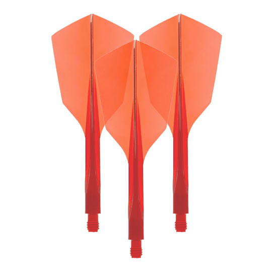 Condor Ax 120 Flight System Clear Red - Wąski Das Bild zeigt drei rote Dartflights aus Kunststoff mit schmaler Form. Es handelt sich um das Produkt "Condor Axe 120 Flight-System Clear Red - Narrow".