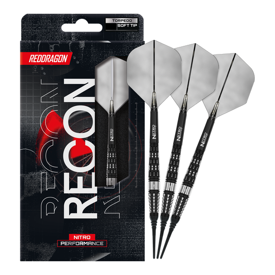 Hier sind Red Dragon Recon Torpedo Softdarts - 20g vollständig abgebildet. Das Set ist ideal für Softdartspieler und wirkt professionell.
