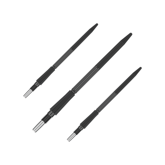 Groty do lotek Target Elysian Archetype 43 Swiss Point Steel – czarne Das Bild zeigt ein Set schwarzer Dartspitzen mit einer Länge von 42 mm. Sie eignen sich für Dartspieler.