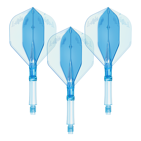 Loty L-Style L-Sytem - Clear Blue Das Bild zeigt ein Set L-Style L-System Flights in klarblau, mittlere Größe 260. Es handelt sich um Zubehör für Dartpfeile.