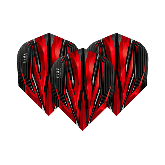 HR1_Harrows_Fire_Red_Standard_Flights_1YMsUHvlkPnKp9 Das Bild zeigt drei Harrows Fire Red Standard Flights. Die Flights haben ein auffälliges, rot-schwarzes Design mit weißen Akzenten.