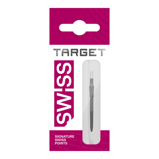 Groty do lotek Target Elysian Archetype 43 Swiss Point Steel – czarne Hier sind drei schwarze Dartspitzen von Target Elysian Archetype 43 SwissPoint, 30 mm lang, zu sehen. Sie werden als Gruppe präsentiert.