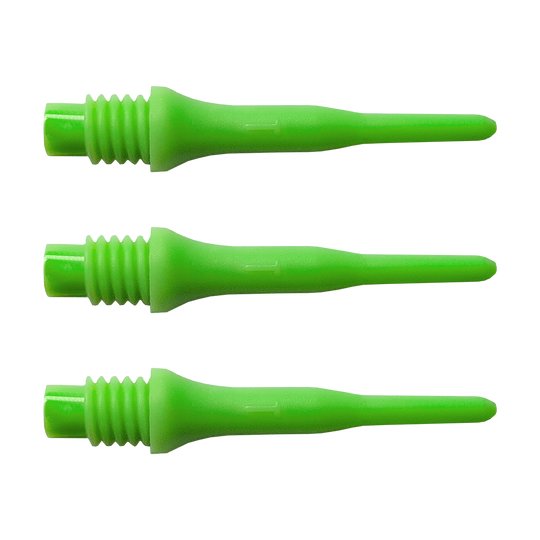 896_Bulls_Tefo_X_Softdart-Spitzen_100erPack_Gr-n_1 Das Bild zeigt drei grüne Spitzen für Soft-Darts. Diese Spitzen gehören zum Produkt "Bulls Tefo X Spitzen (100er Pack)".