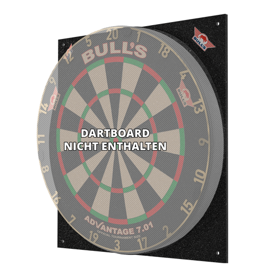 Tłumik tarczy do darta Bulls NL Das Bild zeigt den Bulls NL Dartboard Silencer, ein schallreduzierendes Board für Dartspiele. Auf dem Bild steht, dass das Dartboard nicht enthalten ist.