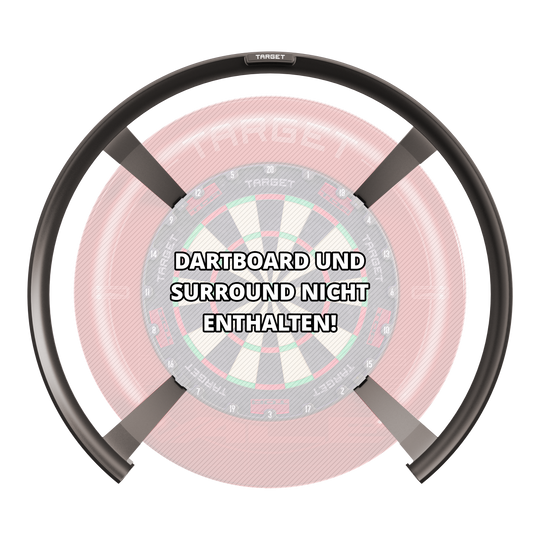 System automatycznego punktowania Target OMNI Das Bild zeigt das Produkt "Target OMNI Auto-Scoring-System" vor einem Dartboard. In der Mitte steht der Hinweis: "DARTBOARD UND SURROUND NICHT ENTHALTEN!"