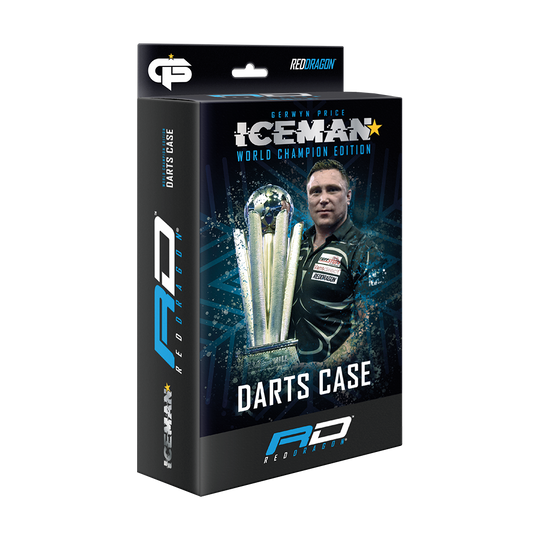 X0611_Red_Dragon_Gerwyn_Price_World_Champion_Dartcase_4 Die Verpackung zeigt das Produkt "Red Dragon Gerwyn Price World Champion Dartcase". Auf der Vorderseite sind ein Dartspieler, eine Trophäe und der Schriftzug "Darts Case" abgebildet.