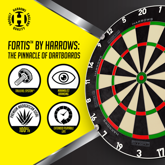 Stalowa tarcza do darta Harrows Fortis Das Foto zeigt ein Harrows Fortis Steeldartboard. Es ist für professionelle Dartspieler geeignet.