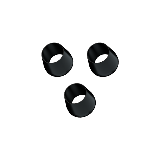 641_Winmau_Trident_180_Kappen_2 Das Bild zeigt drei schwarze Winmau Trident 180 Kappen. Sie sind rund und leicht schräg geformt.