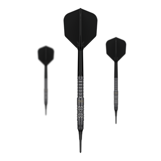 Lotki miękkie Target Black Marque Creed - 21,5 g Dieses Bild zeigt das Set der Target Black Marque Creed Softdarts mit 21,5g. Mehrere Komponenten des Dartsets sind deutlich erkennbar.