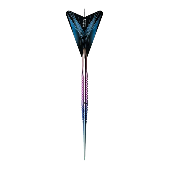 Caliburn TTD Complete Titanium T3 Rainbow Steeldarts - 7g. Abgebildet ist ein bunter Steeldartpfeil aus Titan, der speziell für Dartspieler entwickelt wurde.