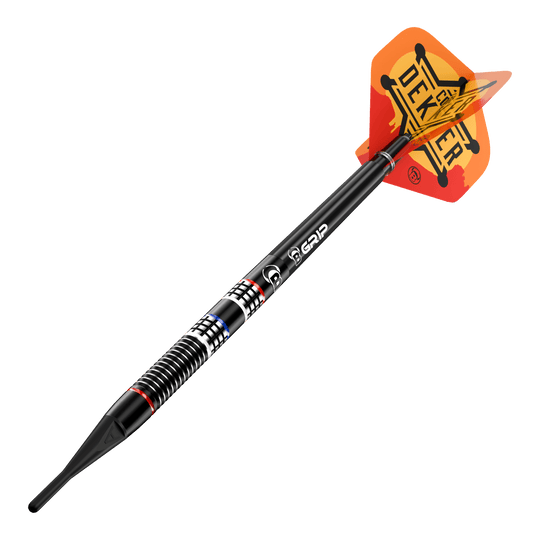 Dies ist ein Bild der Bulls Cor Dekker The Sheriff Softdarts - 20g. Das Produkt wird deutlich von der Seite gezeigt.