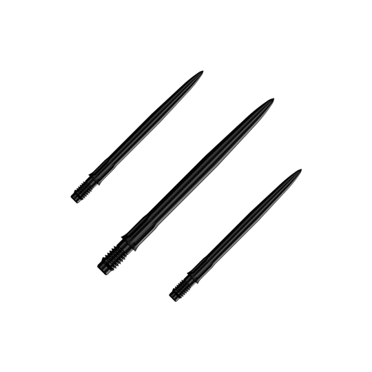 Końcówki do lotek Mission R2.5 Rapid Point SM1 – czarne Das Bild zeigt ein Set schwarzer Dartspitzen mit einer Länge von 30 mm. Mehrere Spitzen sind nebeneinander zu sehen.