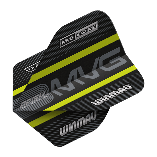 6915-188_Winmau_Prism_Alpha_MvG_Green_Standard_Flights_2 Winmau Prism Alpha MvG Green Standard Flights mit charakteristischem Muster. Die Flights sind gut angeordnet.