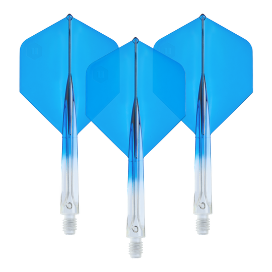 Unicorn Forge Dwukolorowe No2 Standardowe Lotki - Przezroczysty Niebieski Unicorn Forge Two Tone No2 Standard Flights in Klar Blau, Medium, als Set dargestellt. Sie eignen sich zum Auswechseln für Dartpfeile.