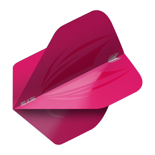TG420_Target_ProUltra_ID_Pink_No2_Standard_Flights_2 Das Bild zeigt ein pinkes Dartflight-Set mit dem Namen "Target ProUltra ID Pink No2 Standard Flights". Das Flight besitzt eine glänzende Oberfläche mit leichten grafischen Akzenten und dem Pro Ultra-Aufdruck.