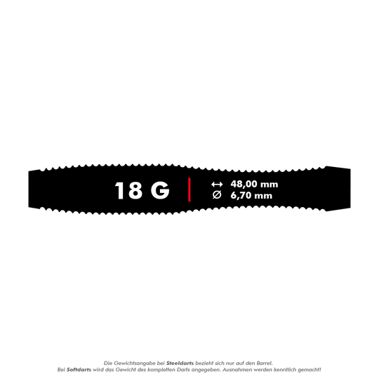 Harrows Anniversary Edition V-Wing Soft Darts - 18g Das Bild zeigt die Harrows Anniversary Edition V-Wing Softdarts mit einem Gewicht von 18 Gramm. Die Darts haben eine Länge von 48,00 mm und einen Durchmesser von 6,70 mm.