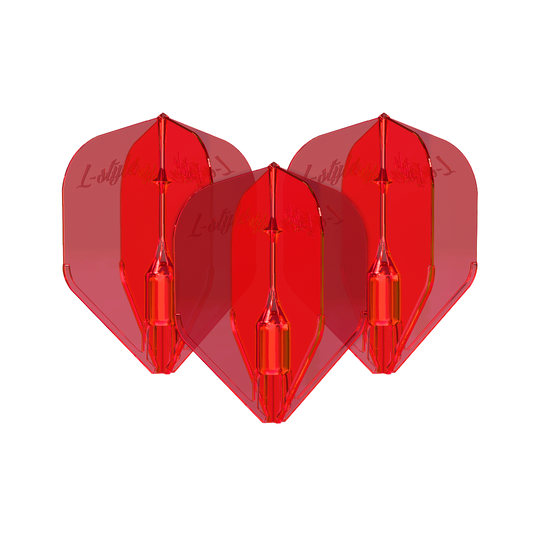 Lotki L-Style Fantom L3EZ w kolorze czerwonym Das Bild zeigt drei rote L-Style Fantom L3EZ Flights. Diese Flights werden als Zubehör für Dartpfeile verwendet.