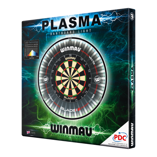 Winmau Plasma LED Dartboard Light Winmau Plasma LED Dartboard Light auf dem Bild zu sehen. Es ist eine LED-Beleuchtung für Dartboards.