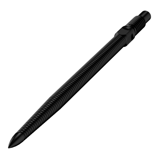 Das Bild zeigt eine einzelne schwarze Dartspitze mit feiner MicroGrip-Struktur. Diese trägt den Namen BU57704_BullsNL_Convertible_Points_MicroGrip_Schwarz_32mm_2.