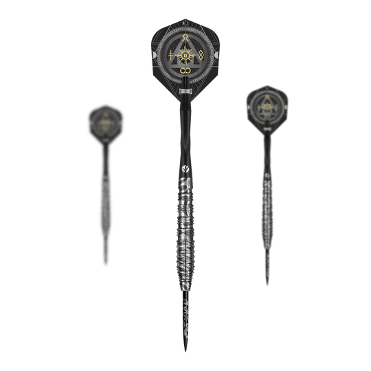 Shot Alchemy Runstel Steel Darts Das Bild zeigt das Set der Shot Alchemy Runstel Steeldarts. Es handelt sich um ein Set hochwertiger Steeldarts.