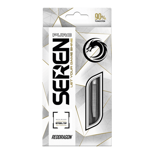 Red Dragon Seren 4 Czyste Stalowe Strzałki Die Verpackung zeigt die „Red Dragon Seren 4 Pure Steeldarts“. Die Darts bestehen zu 90 % aus Tungsten und haben eine Stahlspitze.