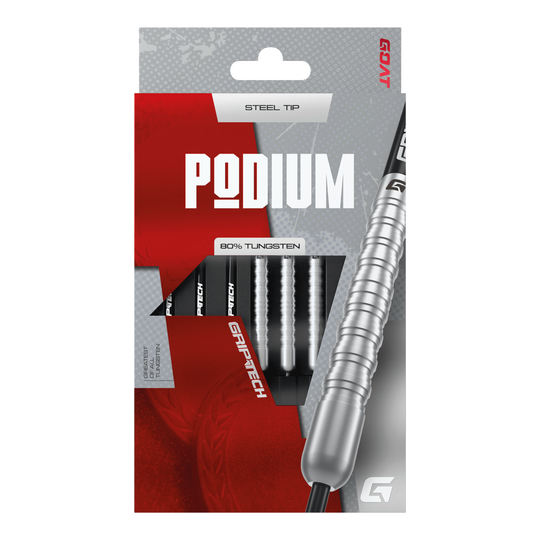 GOAT Podium Silver Steeldarts sind auf diesem Bild zu sehen. Die silbernen Steeldarts werden aus nächster Nähe dargestellt.