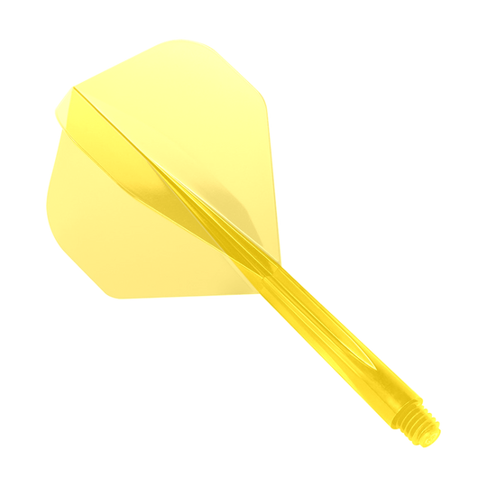 _Condor_Zero_Stress_Clear_Yellow_Flight_System_Standard_1 Das Bild zeigt das Produkt "Condor Zero-Stress Clear Yellow Flight System Standard". Es handelt sich um ein durchsichtiges, gelbes Dartflight-System mit Standardform.