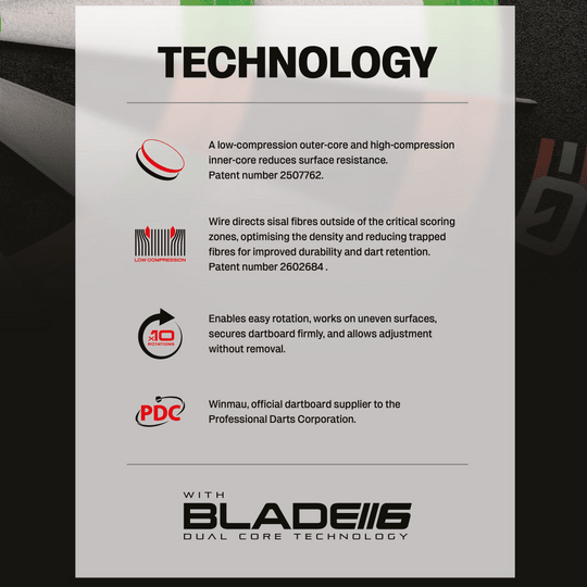 Das Bild zeigt das Winmau Equalizer Steeldartboard. Es handelt sich um ein hochwertiges Steeldartboard für Dartspieler.